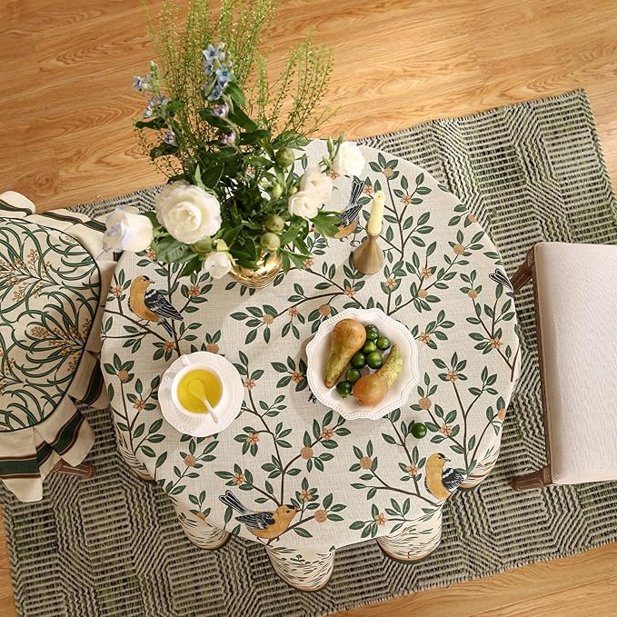 patdrea Designer Linen Vintage Small Table Cloth for Round Table,Durable Breathable Tablecloth,Cover Fall Dacorative for Kitchen Dining Parties,Holiday Christmas,Thanksgiving,Diameter 55"-Warbler