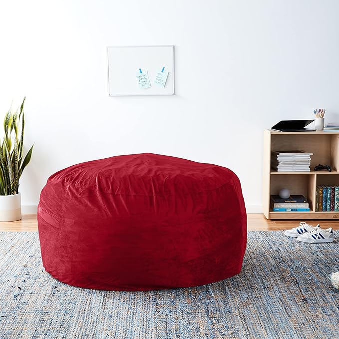 Sofa Sack Bean Bag Chair Cover Only, for Adults and Kids, Without Filling Comfy Fluffy Round or Oval Beanbag Chair Cover Replacement, Lazy Sofa Cover for Reading Chair or Floor Chair, 5-Feet, Cinnabar