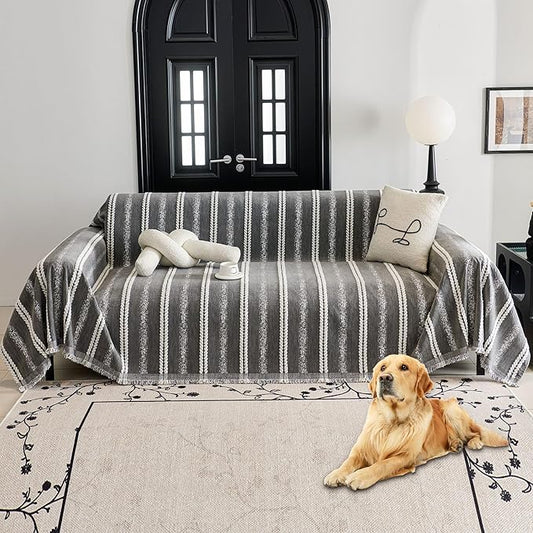 HAOMAIJIA Non Slip Couch Cover Sofa Covers for 3 Cushion Couch Washable sectional Couch Covers L Shaped for Dogs pet Furniture Protector Couch Cover Blanket for Living Room (TM-Grey, 91"x134")