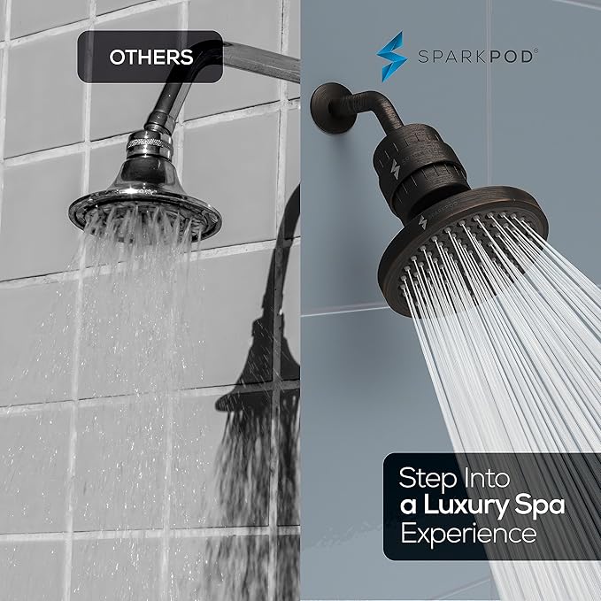 SparkPod Luxury Filtered Shower Head Set 23 Stage Shower Filter - Reduces Chlorine and Heavy Metals - High Pressure Showerhead Filter (6" Round, Vintage Oil Rubbed Bronze)