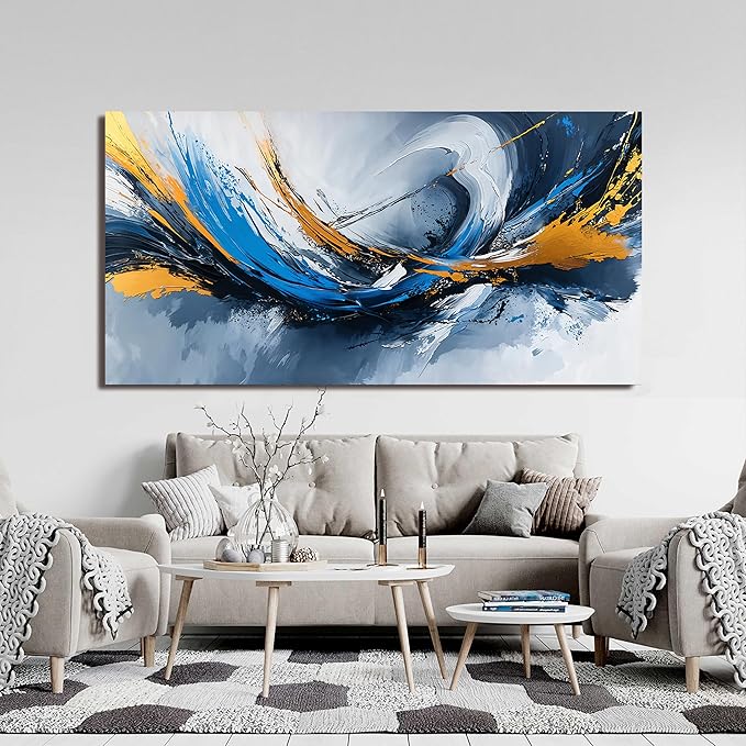 Canvas Wall Art Decor Modern Abstract Aesthetics Wall Art For Living Room Decor Gold And Blue Abstract Art Wall Decorations Artwork For Walls Canvas Prints For Bedroom Office Wall Decor 20×40 Inch