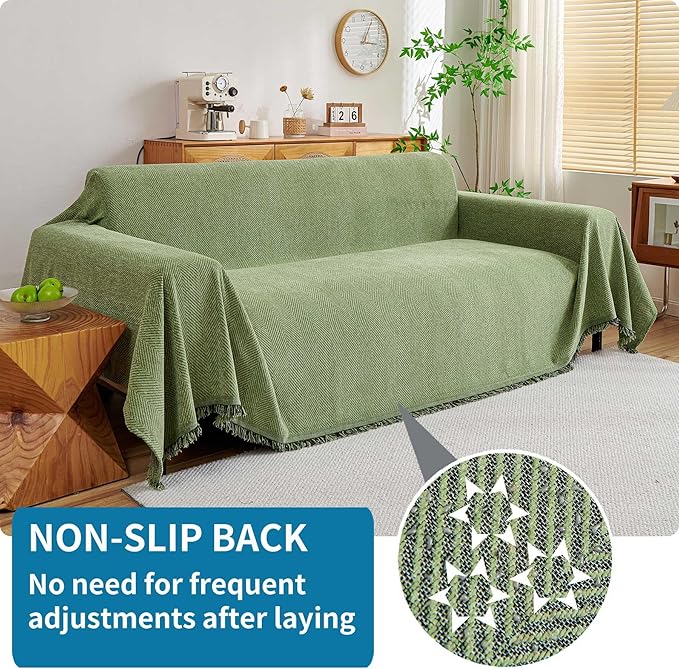 HAOMAIJIA Chenille Couch Cover Sofa Covers for 3 Cushion Couch Washable sectional Couch Covers for Dogs pet Furniture Protector Couch Cover Blanket for Living Room (sage Green, 91"x118")
