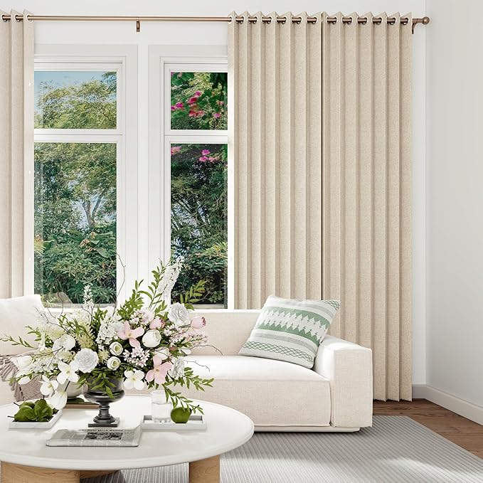 100% Blackout Pleated Curtain with Magnetic Closure, Linen Blackout Curtains 96 Inches Long for Living Room/Bedroom, 1 Panel, W45 x L96, Sand