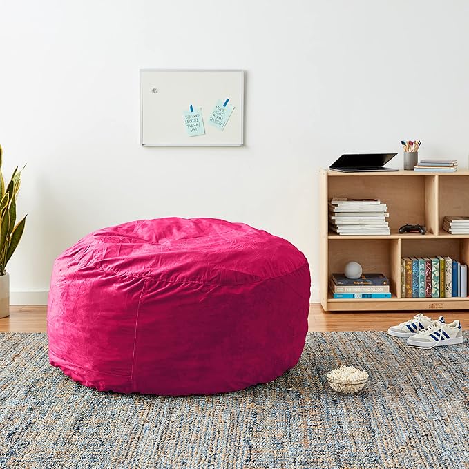 Sofa Sack Bean Bag Chair Cover Only, for Adults and Kids, Without Filling Comfy Fluffy Round or Oval Beanbag Chair Cover Replacement, Lazy Sofa Cover for Reading Chair or Floor Chair, 4-Feet, Magenta