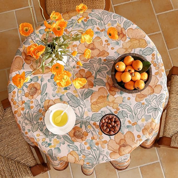 Vintage Small Round Tablecloth,Italian Linen Farmhouse Soft and Wrinkle Resistan Table Cloth,Decorative Table Cover for Kitchen,Dining,Tea Party,Home,Christmas,Diameter 55"-Positano