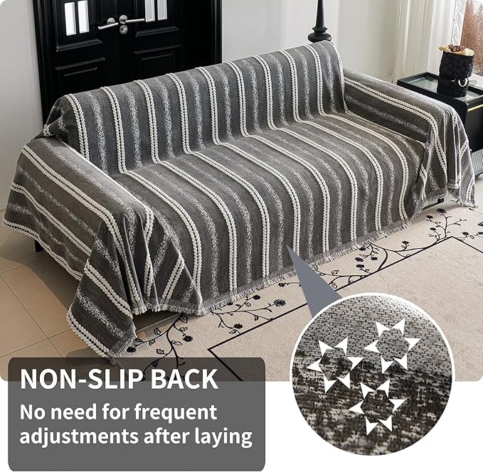 HAOMAIJIA Non Slip Couch Cover Sofa Covers for 3 Cushion Couch Washable sectional Couch Covers L Shaped for Dogs pet Furniture Protector Couch Cover Blanket for Living Room (TM-Grey, 91"x134")