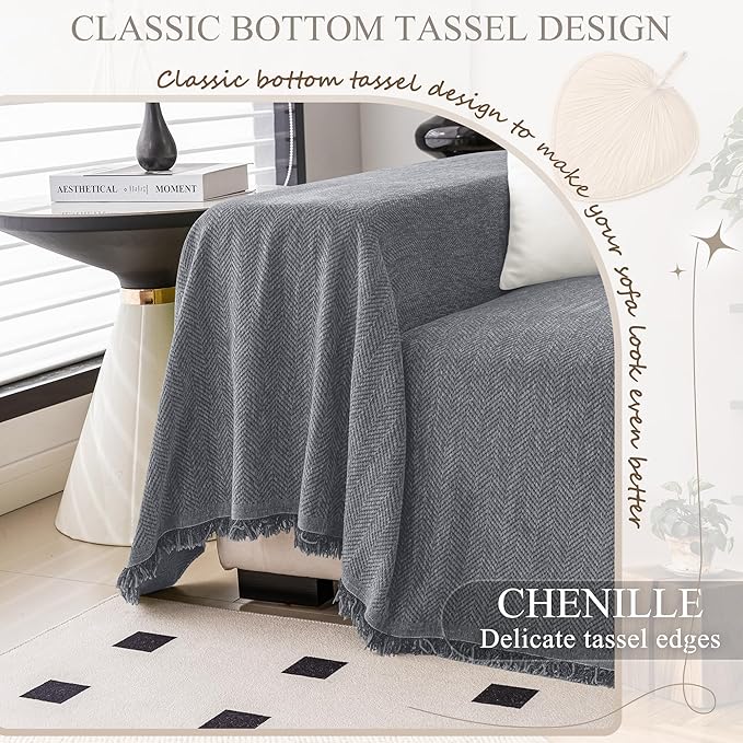 ALIECOM Sectional Couch Covers L Shape Sectional Sofa Cover for Dogs 2 Piece Thick Chenille L Shaped Couch Slipcover Blanket Chaise Pet Furniture Protector Washable (XX-Large, Light Grey)