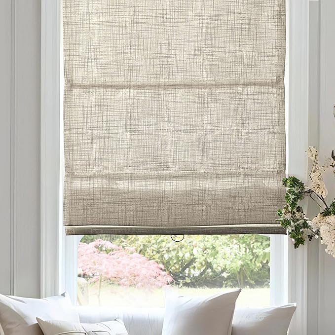 Cordless Roman Shades, 70% Blackout Thermal Insulated Pull Down Window Treatments with Lining for Home Privacy, Light Filtering Blinds for Living Room Kitchen Dining Room, Brown 24" W x 42" H