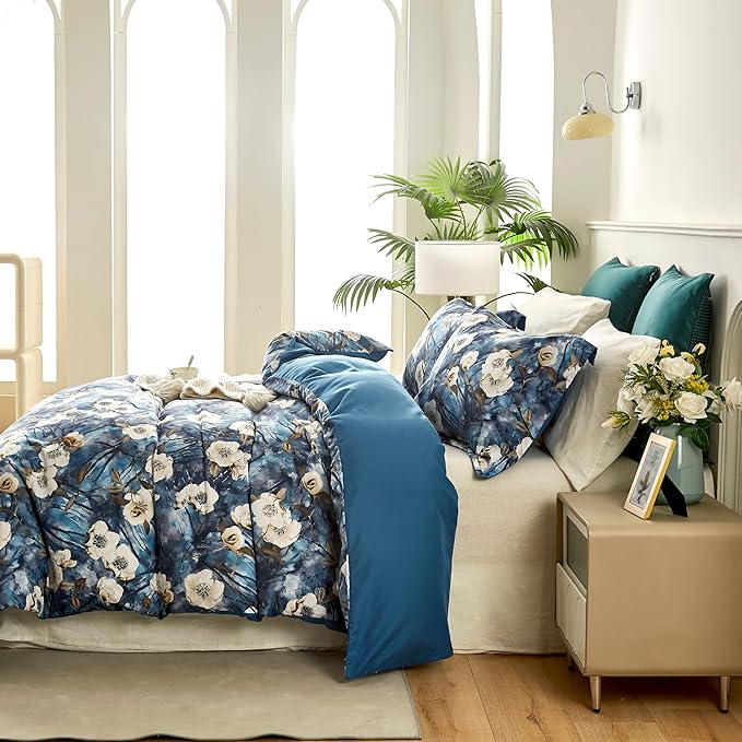 Cupocupa Duvet Cover Queen Size Set Boho Floral Pattern Queen Duvet Cover Set for Queen Size Bed Vintage Soft Bedding Leaf Print Duvet Cover with Pillowcases