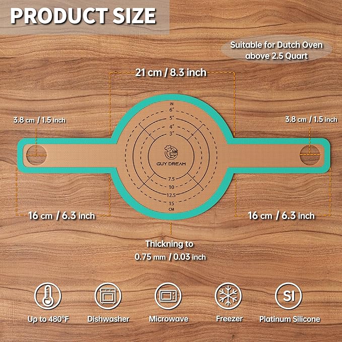 GUYDREMAT Silicone Bread Sling – Food Grade Silicone Baking Mat for Dutch Oven – Heat-resistant Dutch Oven Liner for Sourdough Baking – Easy Cleaning Bread Baking Mat, 2PCs Pack