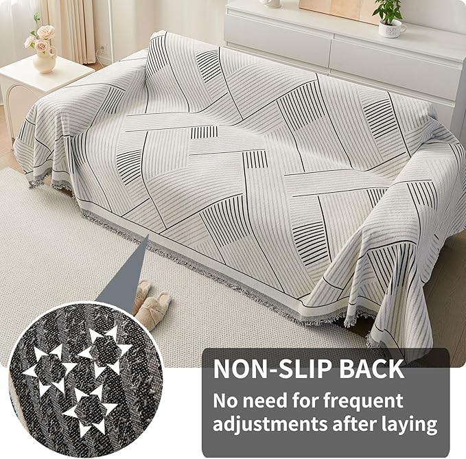 HAOMAIJIA Non Slip Couch Cover Sofa Covers for 3 Cushion Couch Washable sectional Couch Covers for Dogs pet Furniture Protector Couch Cover Blanket for Living Room (CQ-Black/Grey, 91"x134")