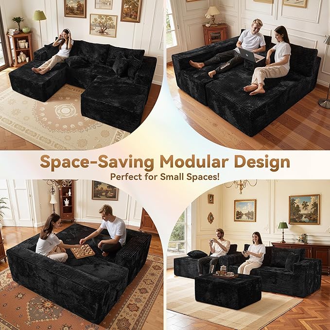 108" Modular Sectional Sofa, Cloud Sectional Couch with Ottoman, Modern Modular L-Shape Sofa Couch with Chaise,Upholstered Couches for Living Room Bedroom
