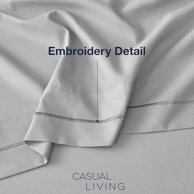 CASUAL LIVING Full Sheets Set 4 Piece Cooling Sheets with 2 Pillowcases Soft Microfiber Hypoallergenic Washable Bed Set Deep Pocket Lightweight Bedding Elasticized for Bedroom, Full, Grey