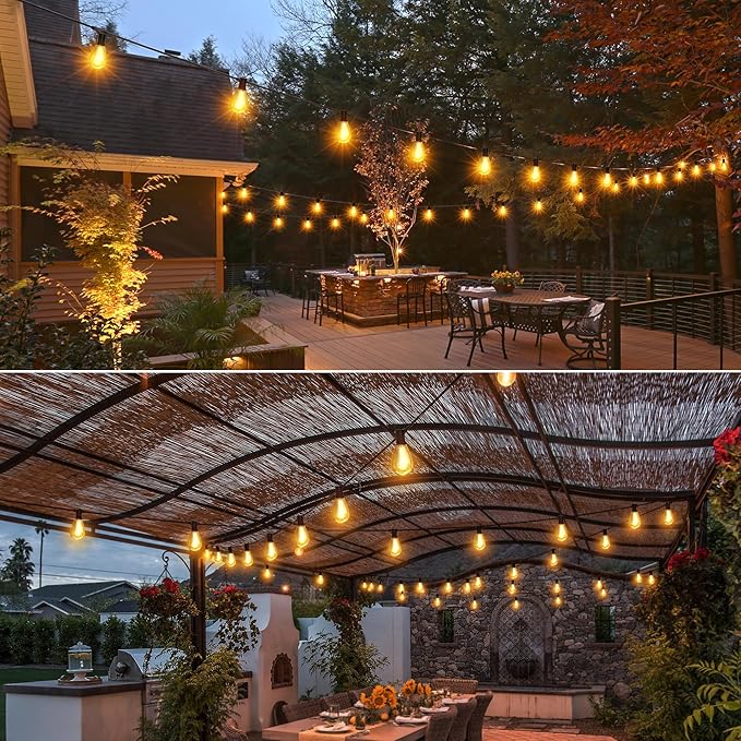 Outdoor String Lights 100FT for Outside Patio Lights with 50+2 Shatterproof S14 LED Dimmable Bulb, Outside Hanging Light Waterproof for Porch Garden Fences Backyard Balcony Pathways 2700K