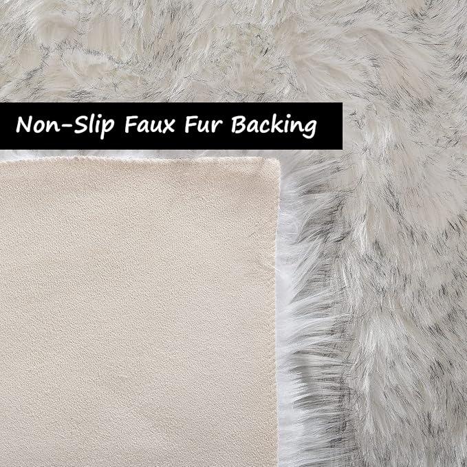 Goolela Faux Sheepskin Fur Rug Fluffy Fuzzy Furry Rug for Bedroom Dorm 2x3 Bedside White with Grey Tips Living Room Decor Small Plush Carpet Shaggy Washable Rectangle