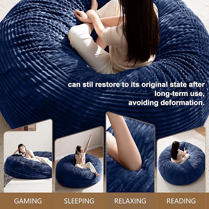 Bean Bag Chair for Adults, Floor Bean Bags Offers Ample Space for Adults,Memory Foam Giant Bean Bags,Lounger Versatile Design Suits Any Room,Movie Nights,Reading (Striped Blue, 6FT)