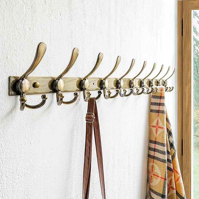 Dseap MaxStrong 2.0 Coat Rack Wall - 37” Long 10 Tri Hooks - Ultra Heavy-Duty Stainless Steel Wall Mount Coat Hanger, Hook Rail for Clothes Hats Jacket Towels Bronze