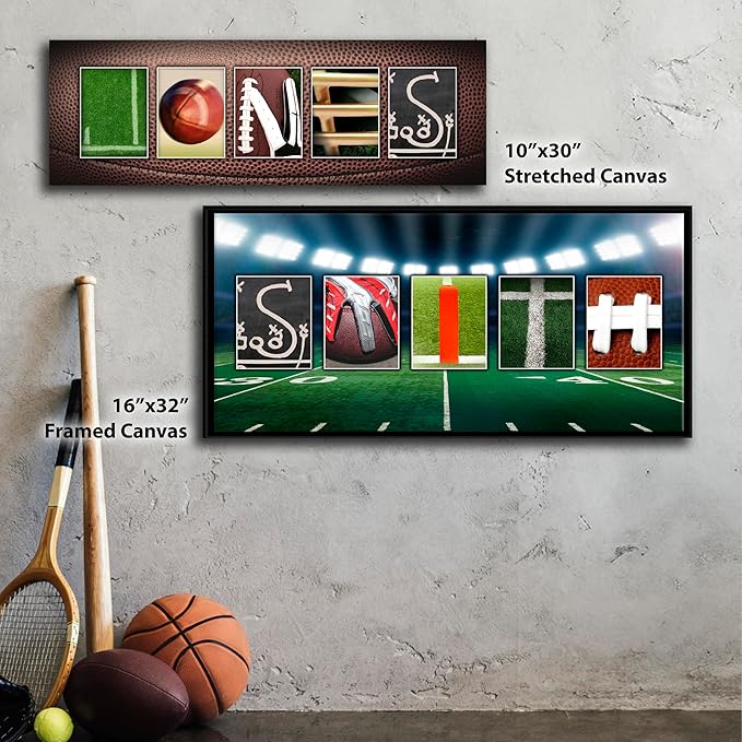 Personal-Prints FOOTBALL Personalized Décor or Gift for the Coach, Player or Fan |Customized Football Name Wall Art Gift (16"x32" Float Framed Canvas)
