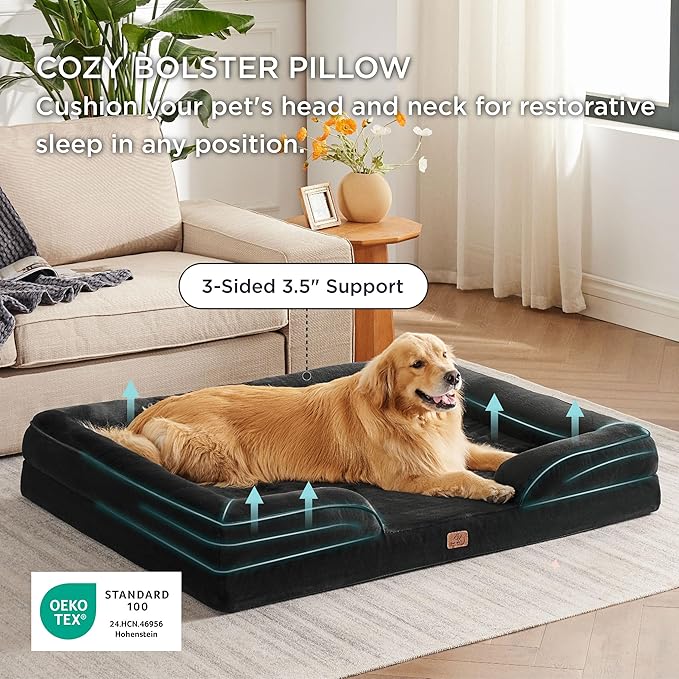 Bedsure XXL Orthopedic Dog Bed for Extra Large Dogs - Washable Giant Dog Cat Bed Waterproof, Comfort Dogs Couch Sofa with Washable Removable Cover, Pet Bed with Nonskid Bottom, Black, 52"