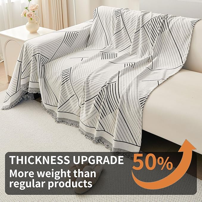 HAOMAIJIA Non Slip Couch Cover Sofa Covers for 3 Cushion Couch Washable sectional Couch Covers for Dogs pet Furniture Protector Couch Cover Blanket for Living Room (CQ-Black/Grey, 91"x134")