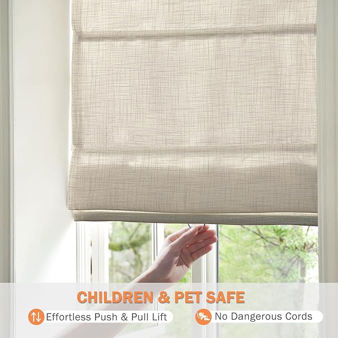 Cordless Roman Shades, 70% Blackout Thermal Insulated Pull Down Window Treatments with Lining for Home Privacy, Light Filtering Blinds for Living Room Kitchen Dining Room, Brown 21" W x 36" H