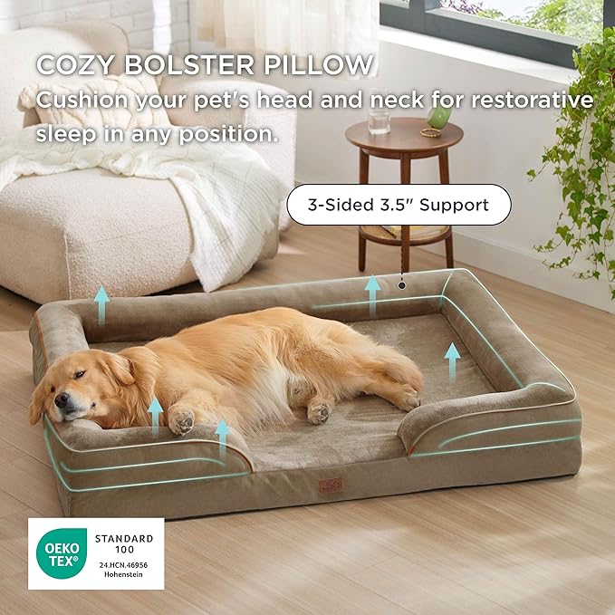 Bedsure XXL Orthopedic Dog Bed for Extra Large Dogs - Washable Giant Dog Cat Bed Waterproof, Comfort Dogs Couch Sofa with Washable Removable Cover, Pet Bed with Nonskid Bottom, Hazel, 52"