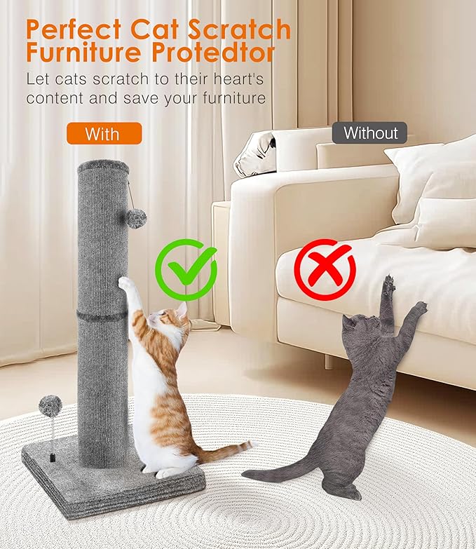 Carpet Craft Cat Scratching Post Heavy Duty for Indoor Large Cats and Adult Cats,Tall and Thicked Carpet Cat Scratcher Furniture Protector Cat Tree Tower with Interactivity Balls,Grey