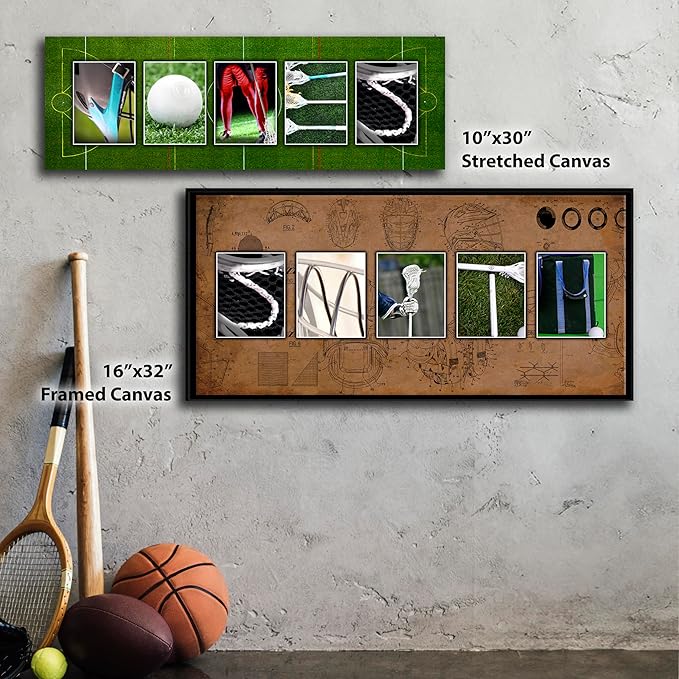 Personal-Prints LACROSSE Personalized Name Art Gift | Customized for the Lacrosse Player, Coach, Team or Fan | Unique Lacrosse Photo Canvas Wall Art Décor (10”x30” Stretched Canvas)