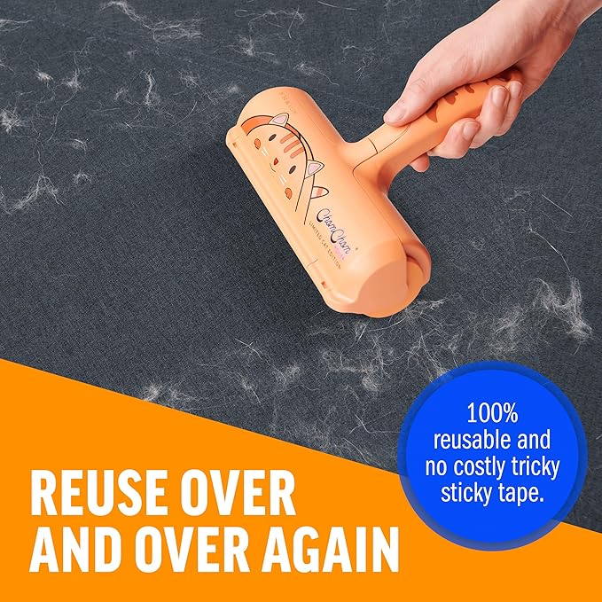 ChomChom Roller Pet Hair Remover – Original Size Reusable Lint Roller for Cat & Dog Hair on Furniture, Couch, Carpet, Car, Rugs & Bedding – Portable, Eco-Friendly (Cat)