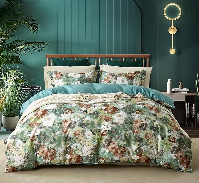 Cupocupa Duvet Cover Full Size Set Boho Floral Pattern Full Duvet Cover Set for Full Size Bed Vintage Soft Bedding Leaf Print Duvet Cover with Pillowcases