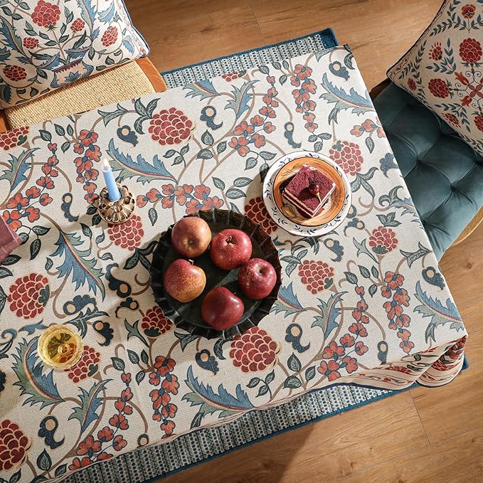 patdrea Designer Vintage Linen Tablecloth for Rectangle Table,French Soft Durable Floral Tablecloths,Colorful Table Cover for Kitchen Dining,Parties,Christmas,Thanksgiving,Party,55"x79"-Puno