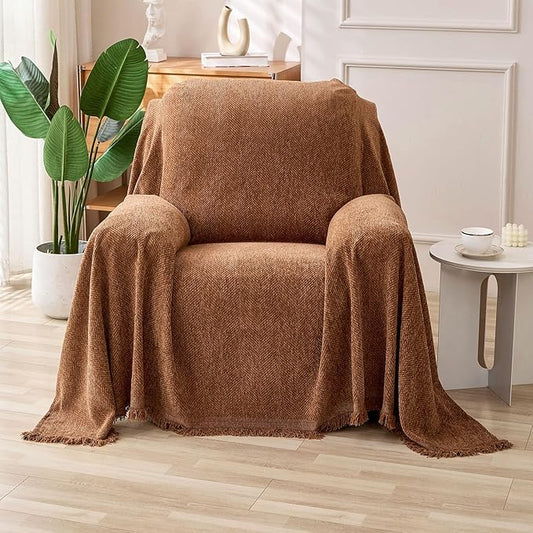 HAOMAIJIA Chenille Couch Cover Sofa Covers for 1 Cushion Couch Washable sectional Couch Covers for Dogs pet Furniture Protector Couch Cover Blanket for Living Room (Brown, 71"x91")