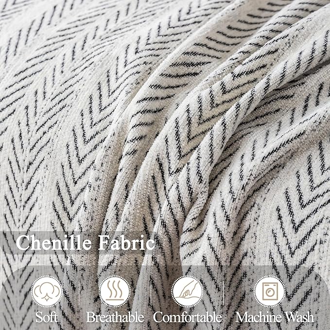 ALIECOM Boho Couch Covers for Sectional Sofa 2 Piece Thick Chenille L Shape Sectional Sofa Cover for Dogs Couch Cover Blanket Sofa Slipcovers Pet Furniture Protector Washable (X-Large, Lines Black)