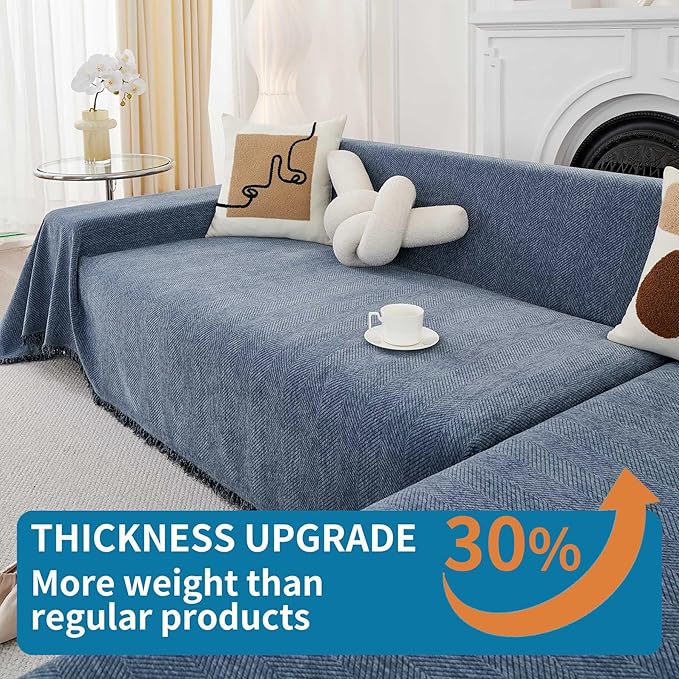 HAOMAIJIA Non Slip Couch Cover Sofa Covers for 2 Cushion Couch Washable sectional Couch Covers for Dogs pet Furniture Protector Couch Cover Blanket for Living Room (Blue, 71"x102")