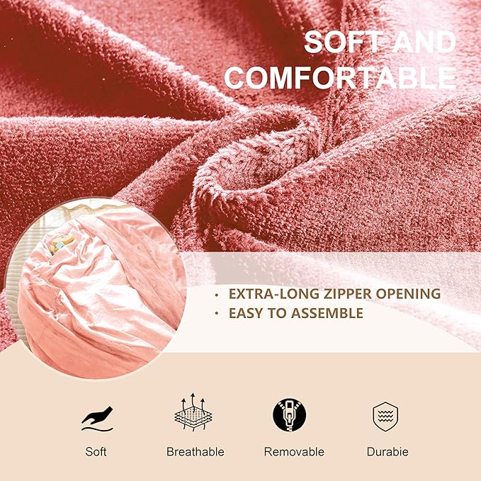 Bean Bag Chair for Adults,4FT Oversize Floor Bean Bags Offers Ample Space for Adults,Memory Foam Giant Bean Bags,Lounger Versatile Design Suits Any Room,Movie Nights,Reading (Pink, 4FT)