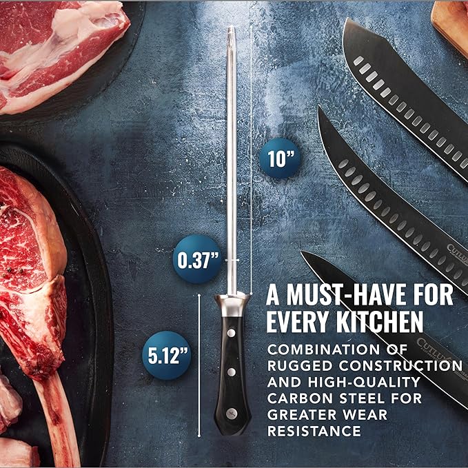 Cutluxe Honing Rod, Knife Sharpener Rod – 10" Honing Steel – Ergonomic Handle Design, Grilling Gifts for Men – Artisan Series