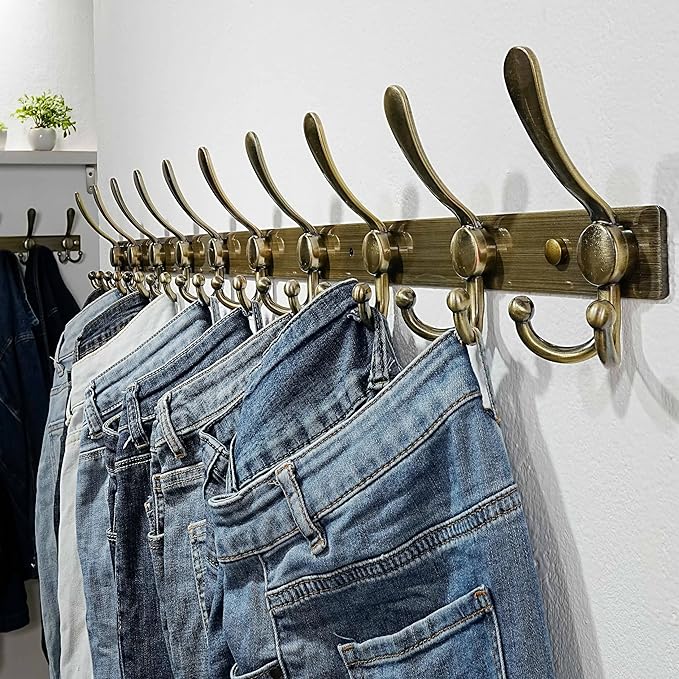 Dseap MaxStrong 2.0 Coat Rack Wall - 37” Long 10 Tri Hooks - Ultra Heavy-Duty Stainless Steel Wall Mount Coat Hanger, Hook Rail for Clothes Hats Jacket Towels Bronze, Pack of 2